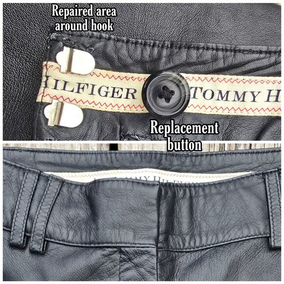 VTG Y2K Leather Pants Tommy Hilfiger Size 10 Black Straight Leg Vintage Piece - Picture 6 of 11